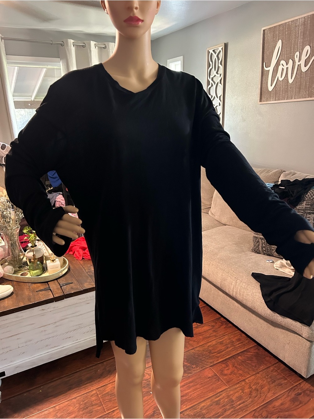 Zara Black Long Sleeve Top with Tag Detail